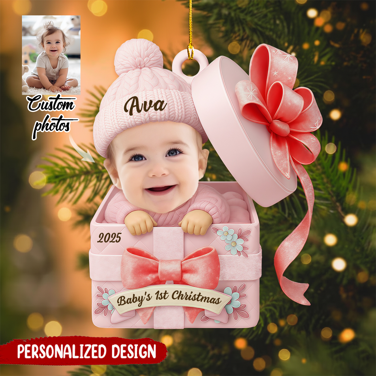 Personalized Baby Christmas Gift Box 2D Flat Acrylic Ornament