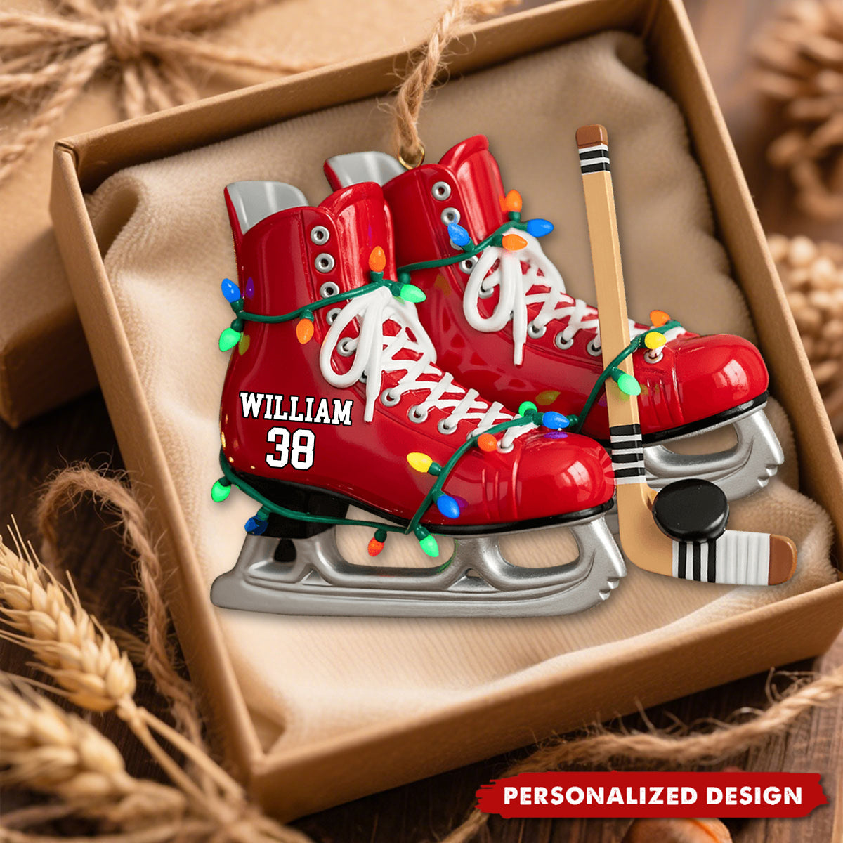 Ice Hockey Skates Ornament - Personalized Gifts For Ice Hockey Lovers
