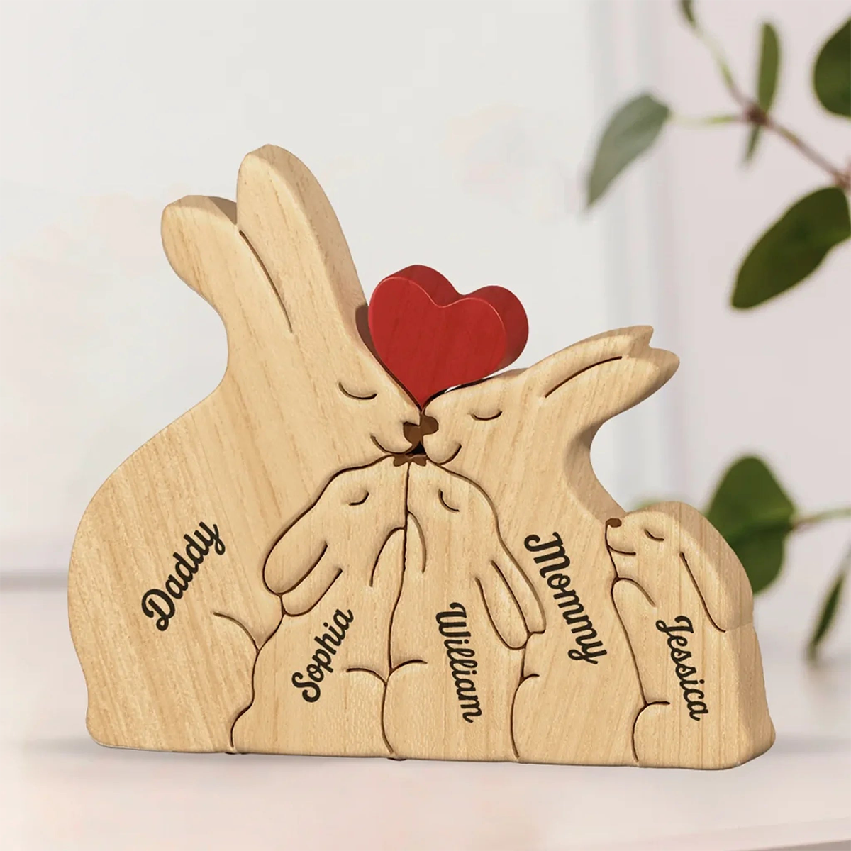Personalized Rabbit Family Wooden Plaque Puzzle-Gift For Family