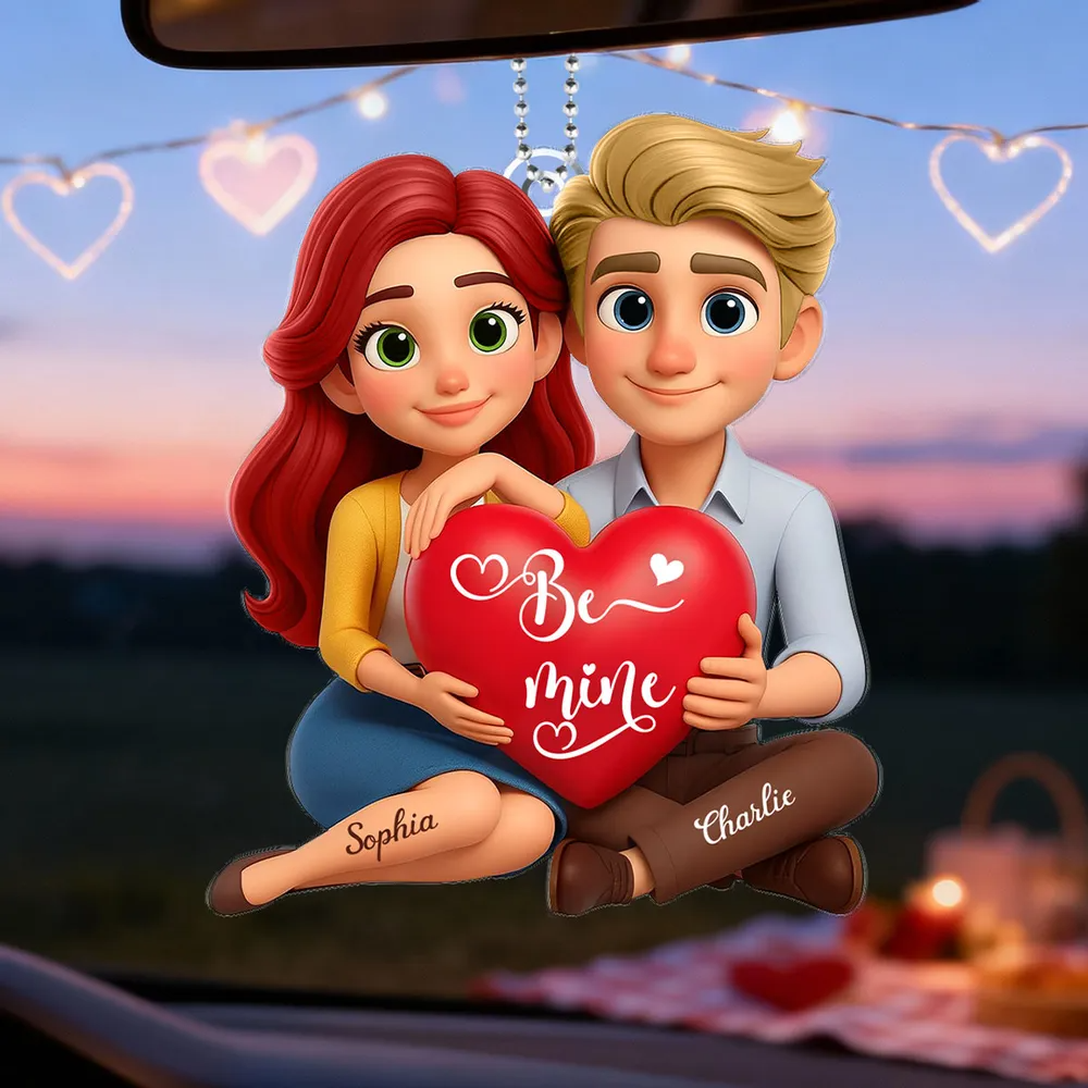 Eternal Love Cartoon Couple Sitting - Personalized Acrylic Car Hanger